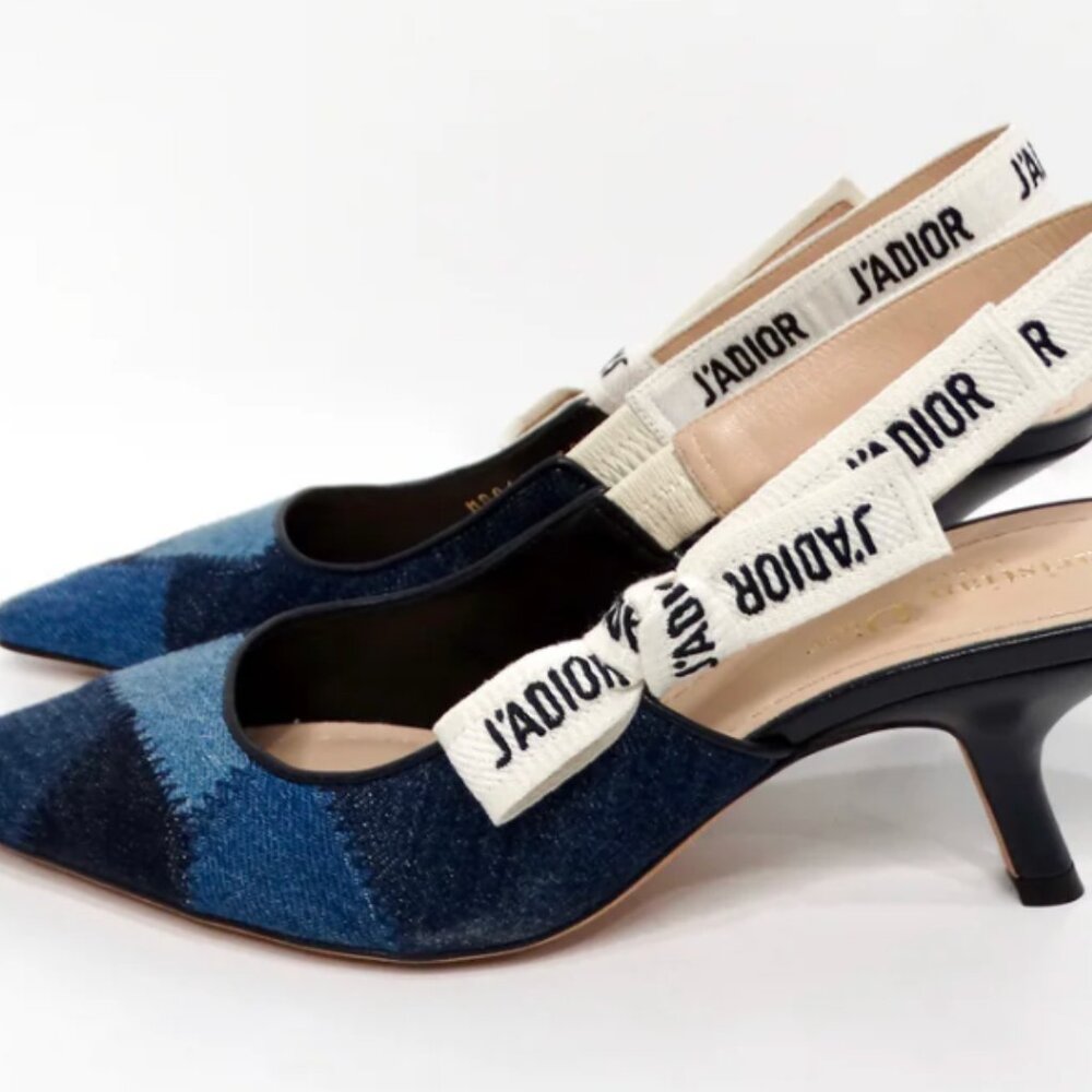 Christian Dior Patchwork Denim J'Adoir Slingback Pumps. - Picture 5 of 8